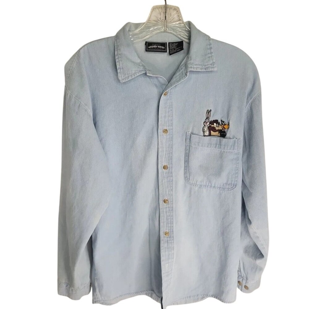 Classic Looney Tunes Denim Shirt Embroidered Bugs Bunny Taz & Daffy Duck Light B